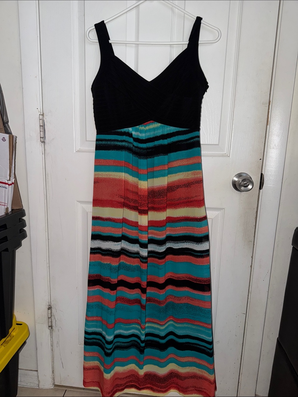 Sami & Jo Black Bodice Striped Multicolor Maxi Dress